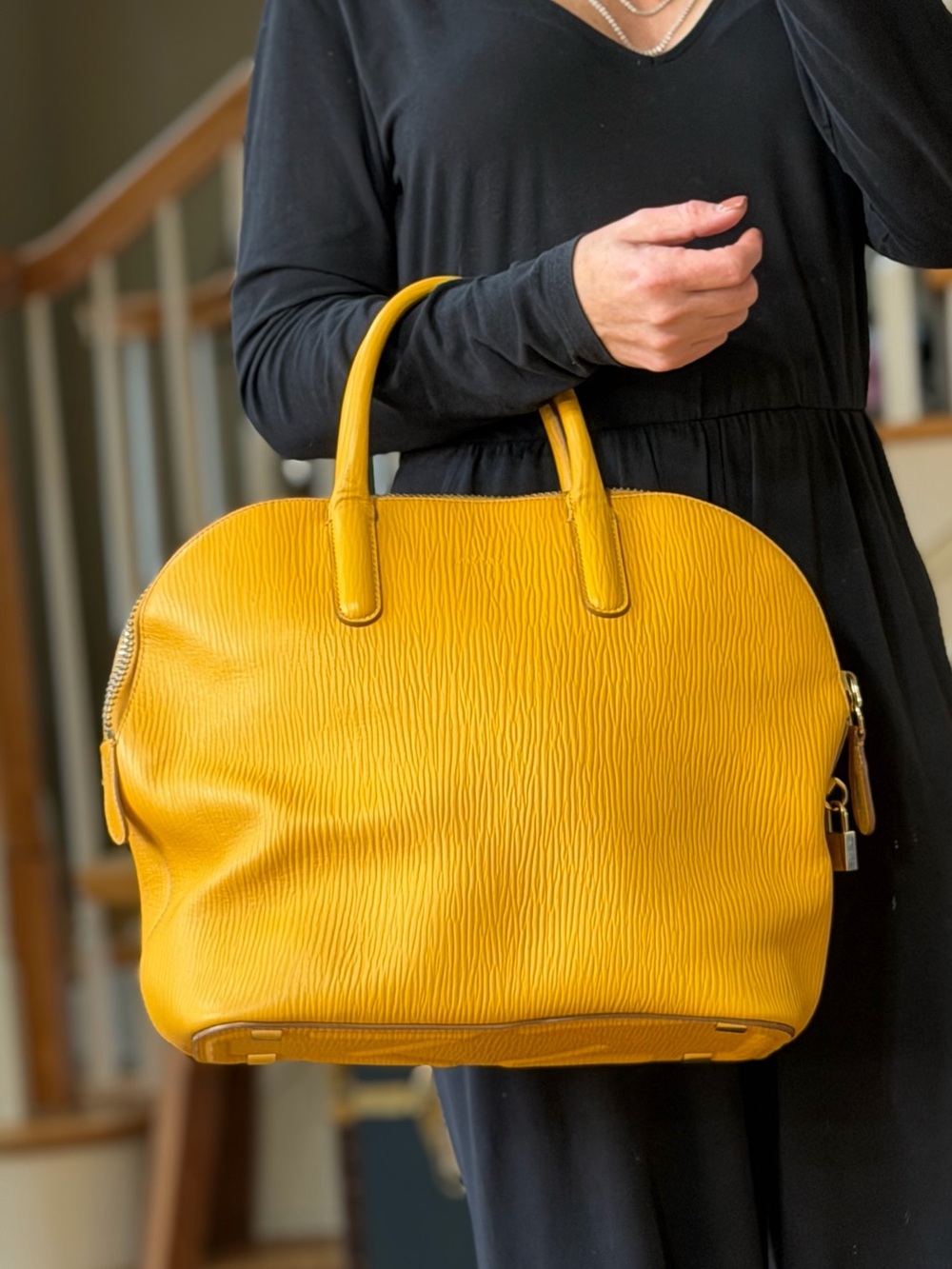 Max Mara Vintage Office Siren Ali Yellow Leather Dome Satchel